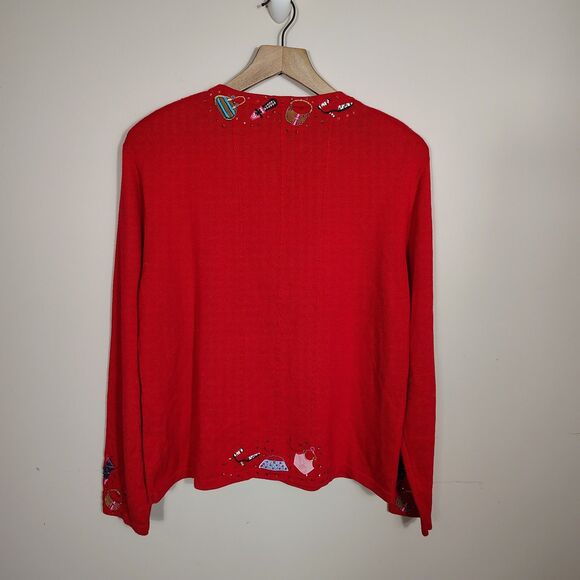 Vtg Berek 2 Sweater Cardigan Red Embellished Purse Shoes Sequins Artsy Size XL - Picture 8 of 13